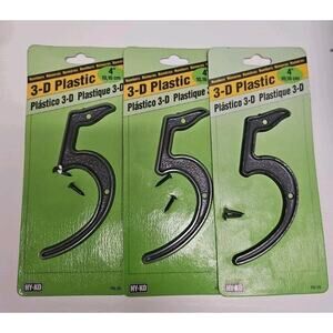 3 Pk Hy-Ko 4" House Number 5 / five Plastic Black w Screws PN-29